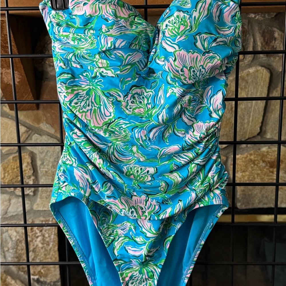 Lilly Pulitzer Blue and Pink Floral One Piece Swimsuit